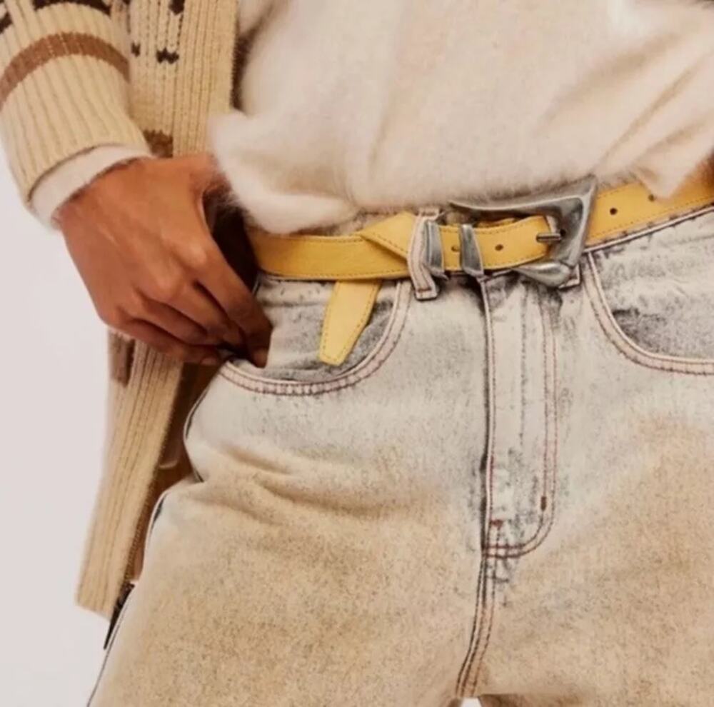 Free People Billie Leather Belt Yellow Size S/M Asymmetric Buckle Western NWOT